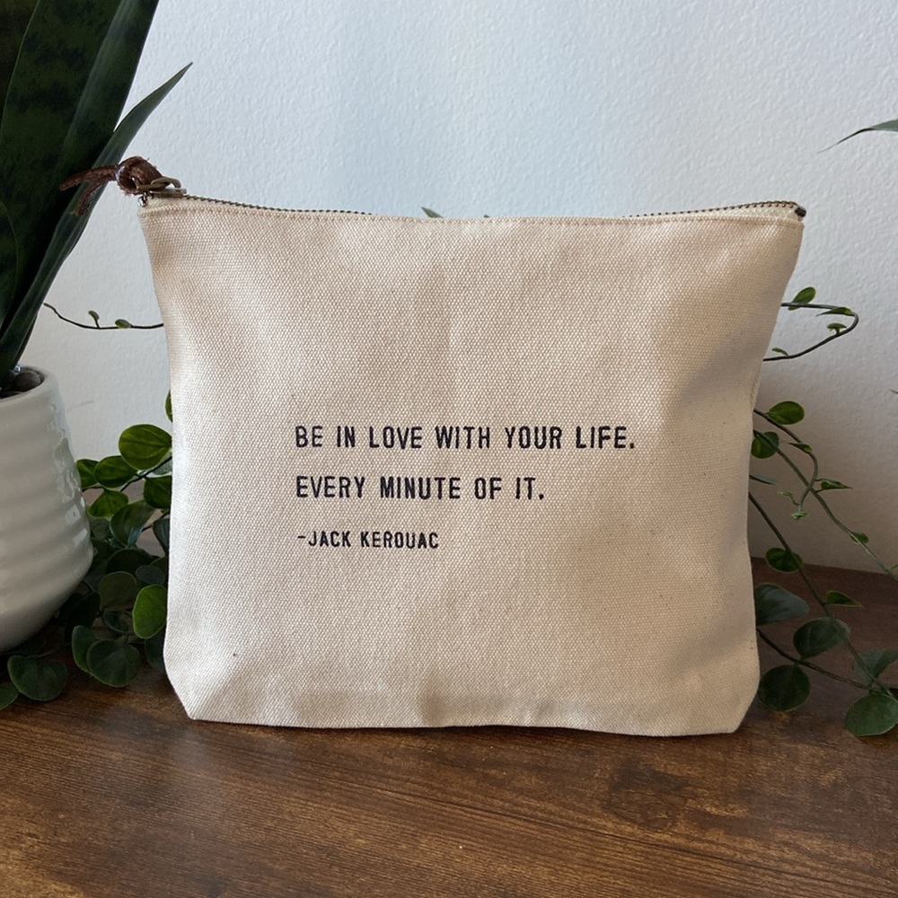NWOT Canvas Pouch with Inspirational Quote